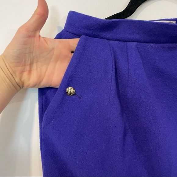 Vintage Royal Blue Cache D’or Pencil Skirt side pockets Wool Cashmere England - Picture 5 of 9